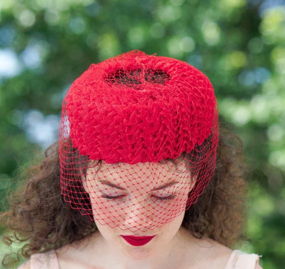 Vintage Ribbon Pillbox Veil Hat, 1950s-60s Hat, V… - image 4