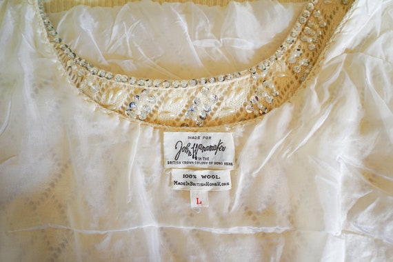 Vintage Cream Bead Sequin Blouse Size M, 1950s-19… - image 9