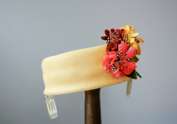 Vintage Floral Pillbox Hat, Half Hat, Vintage Hat… - image 9