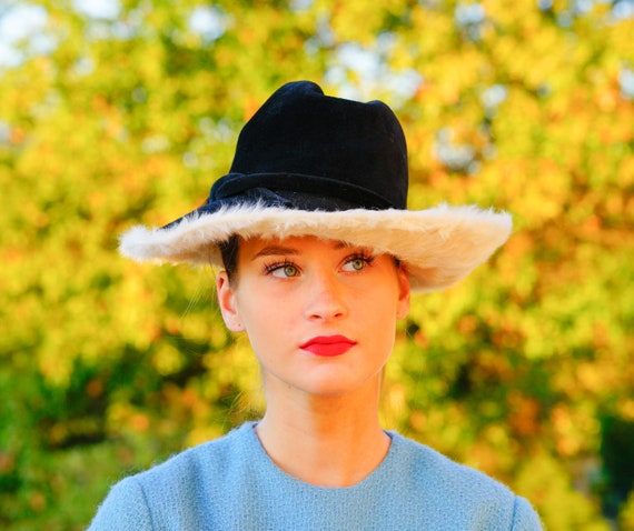 Vintage Fur Felted Wool Fedora Hat, Winter Fur Hat