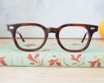 Vintage American Optical Eyeglasses 1970's New Old Stock Ebony tone Arnell Style G-men Hybrid frame 44-20