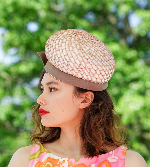 Vintage Straw Bubble Hat, Pillbox hat, 1950s-60s … - image 3