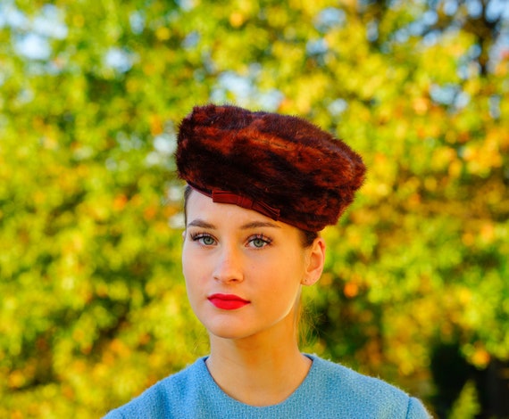 Vintage Marche Fur Pillbox Hat with Box, Vintage … - image 1