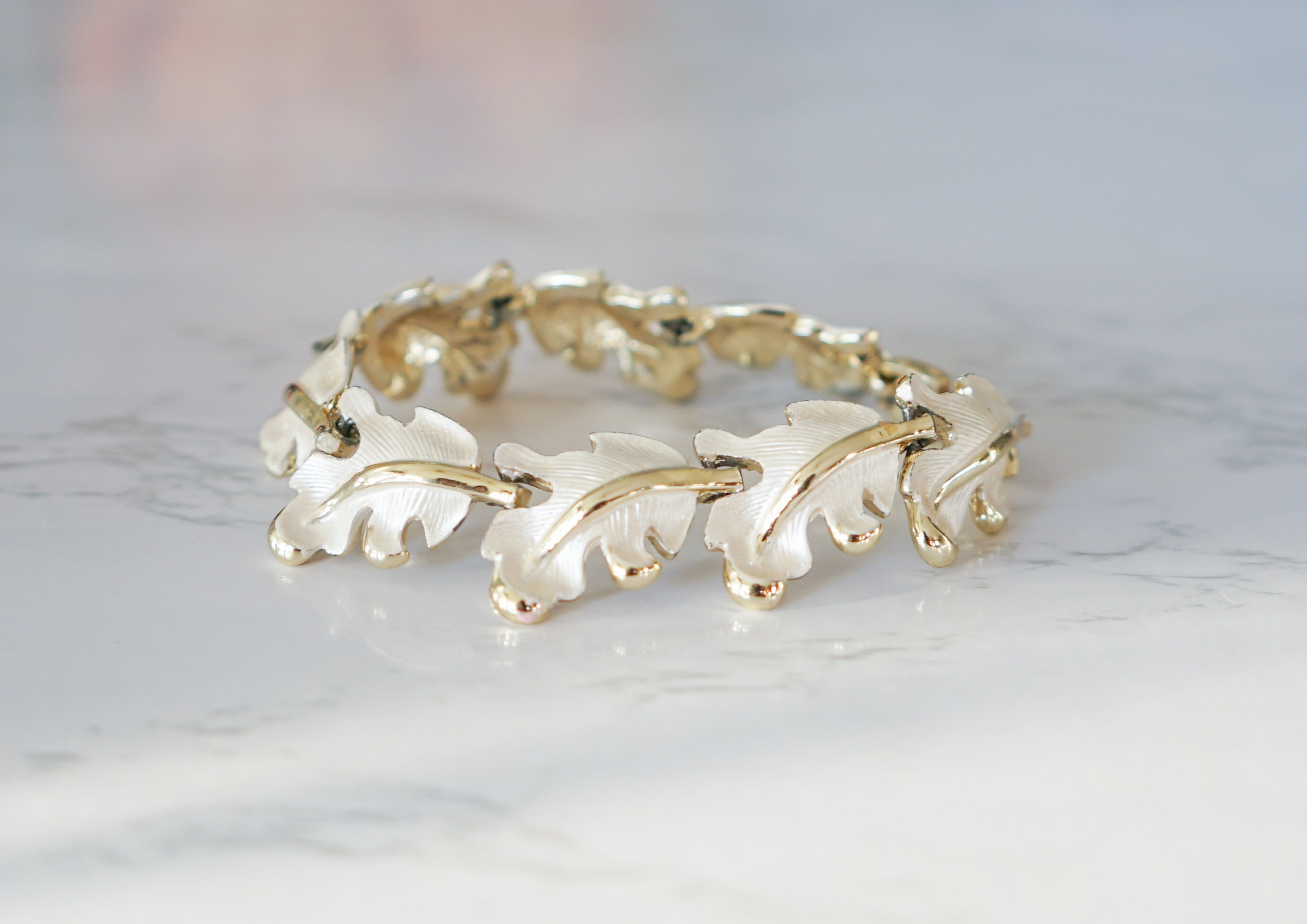 Vintage 1950’s leaf motif bracelet 1950's Vintage LEAF Bracelet, BRASS Finish Design Link