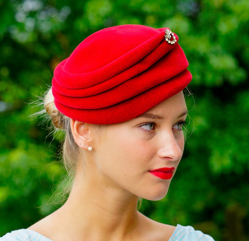 Tea Party Hat Vintage Hat Vintage Millinery Wedding Hat Vintage Red Pillbox Hat Made in France 1950s-1960s Hat Kentucky Derby Hat