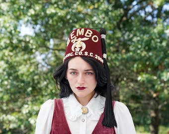 Vintage Men Jeweled Wool FEZ Hat with Case/ Zembo Shriners Masonic Lancaster PA Hat/ Fraternity  Freemasonry Ceremonial Hat/ Moroccan Hat