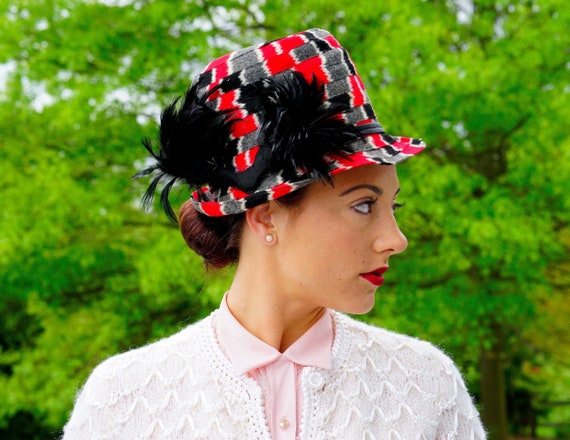 Vintage Felt Fedora Hat with Feather, 1960s-1970s