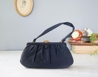 Vintage Broadcloth Top Handle Purse/ 1950s-60s Purse/ Vintage