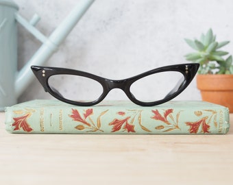 Eyeglass Vintage 1960s cat eye glasses/New Old Stock/Frames /Eyeglasses /Rockabilly/Ebony Tone By Smaller size Made in France