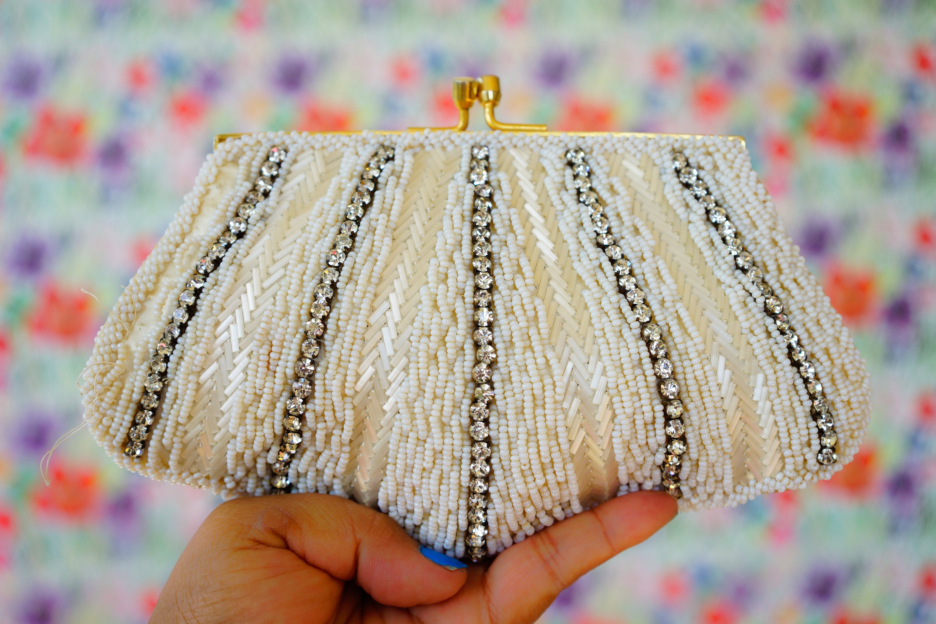 Vintage Glass Bead Purse by La Regale/ Beaded Bag/ Vintage 