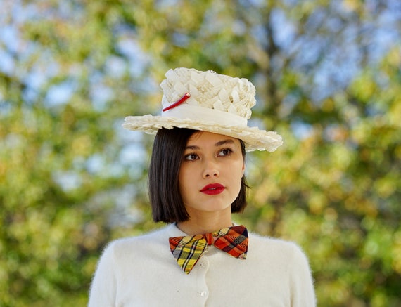 Vintage Straw Boater Hat with Hat Box John Wanama… - image 1