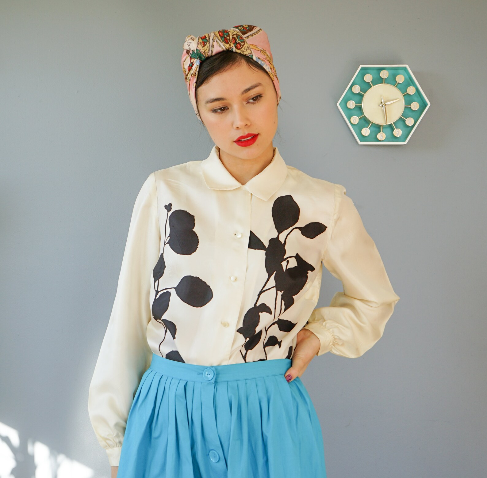 Vintage 1980s Floral Blouse Size M/ Vintage Women Shirt/ 1980s Etsy