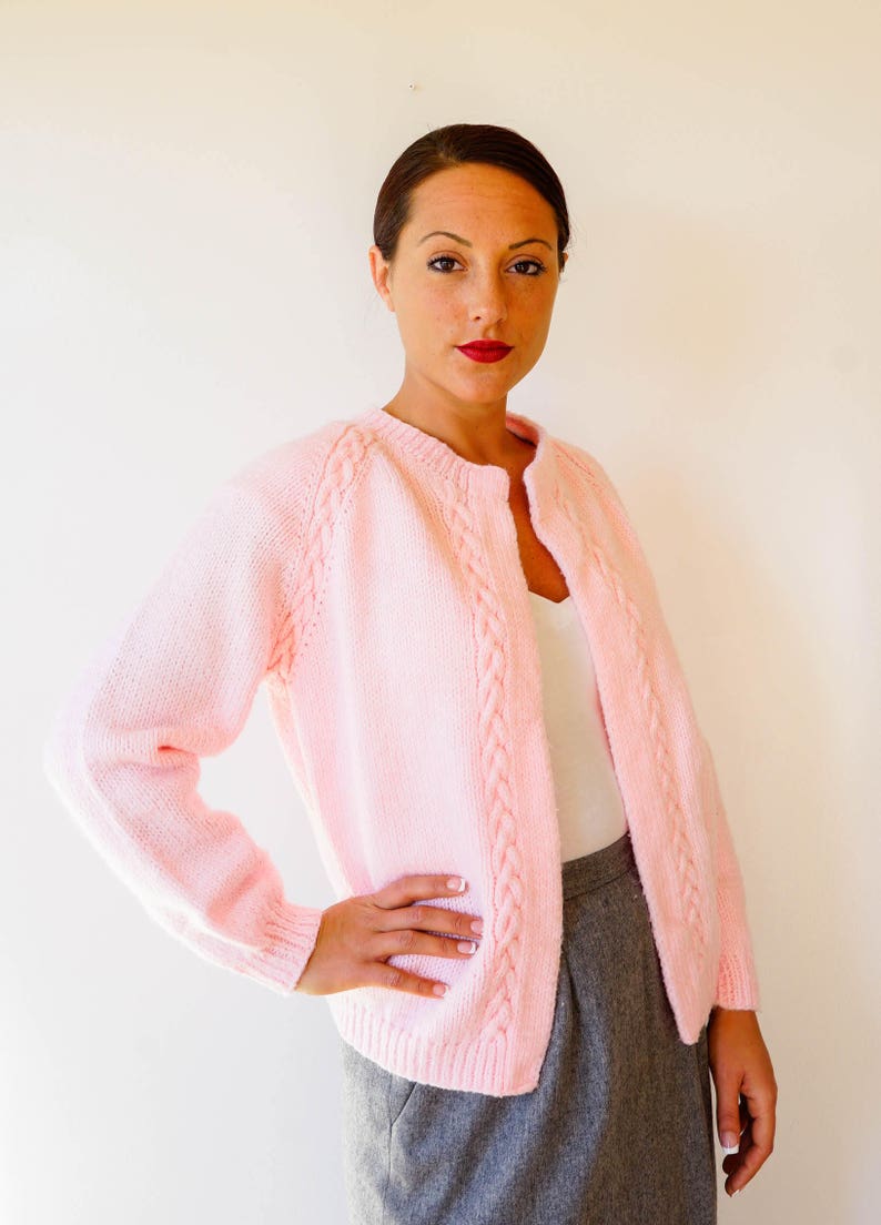 Cardigan Sweater Free Shipping Vintage 1950s Bubble Gum Pink Cardigan Size M Rockabilly Top Vintage Sweater Geraldine Eccard Cardigan