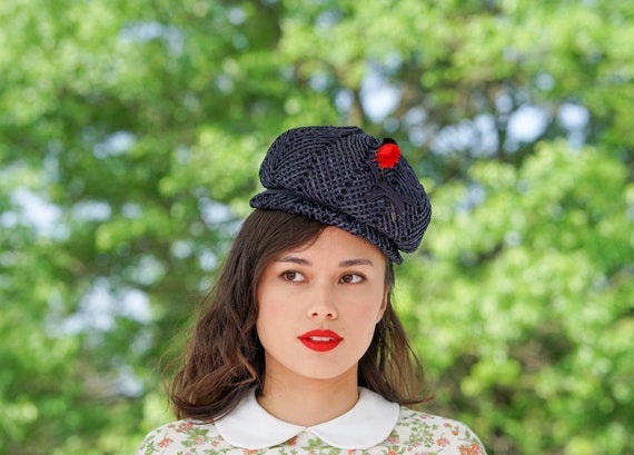 Vintage Straw Pillbox Hat, Vintage Hat, 1950-60s … - image 1