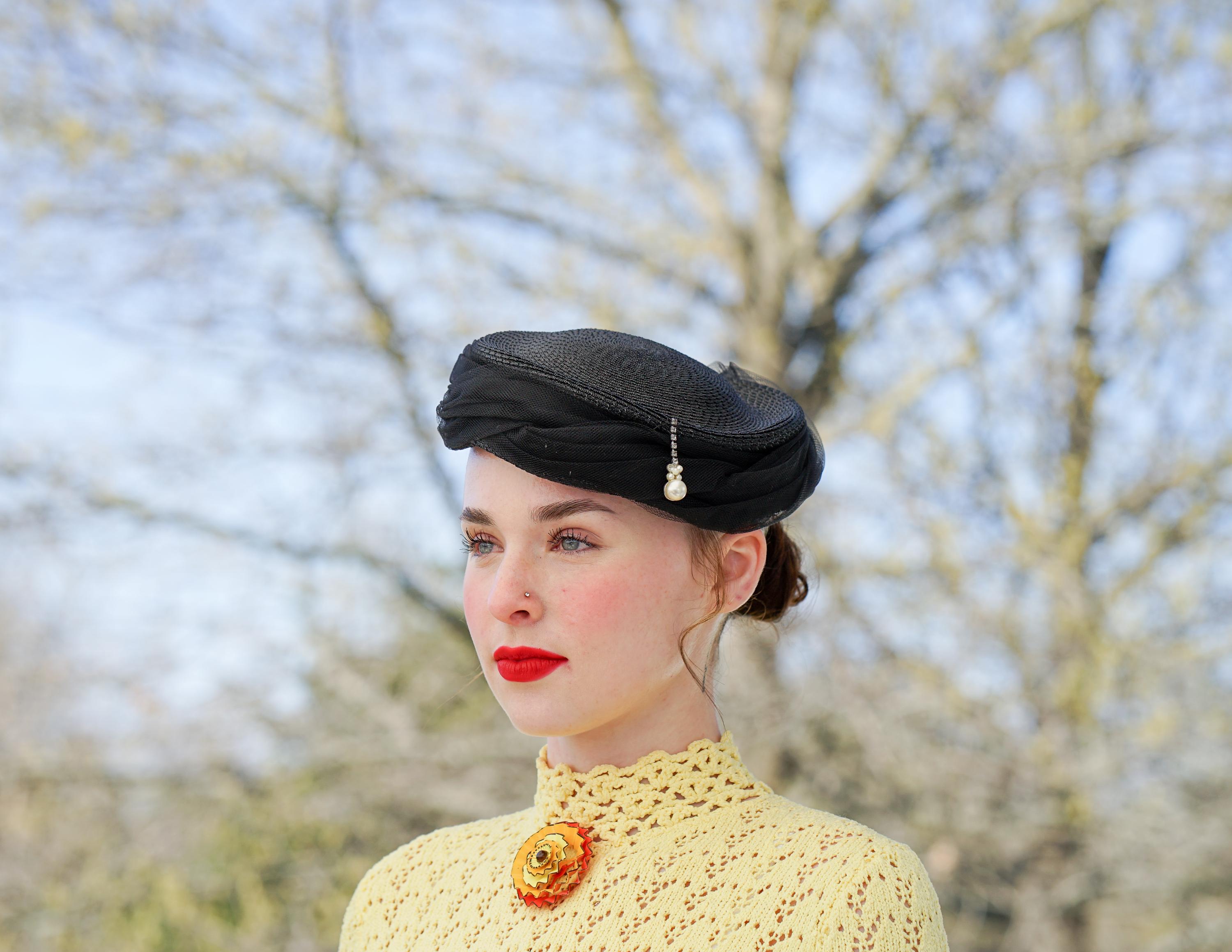 Vintage Straw Faux Pearl Half Hat, 1950s-60s Hat, Vintage Women