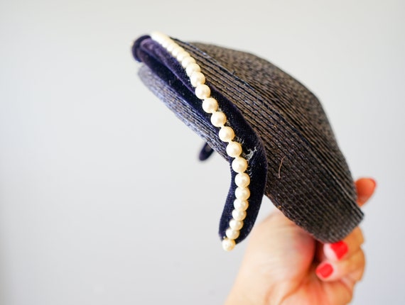 Vintage Straw Half Hat with Pearl, Vintage Hat, 1… - image 7