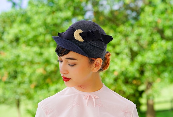 Vintage Straw Toy Tilt Hat, 1940s Hat, Vintage Hat
