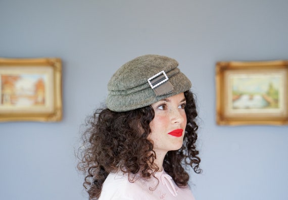 Vintage Wool Felt Half Hat, Bucket Hat, 1950s-60s… - image 1