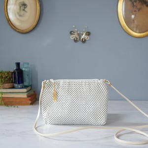 Vintage Whiting and Davis International White Metal Mesh Bag/ 1980s Purse Evening Bag/ Vintage Women Bag/ Vintage Handbag/ Medievalcore Bag