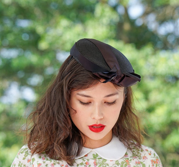 Vintage Straw Cocktail Hat with Bow, Half Hat, Vi… - image 4