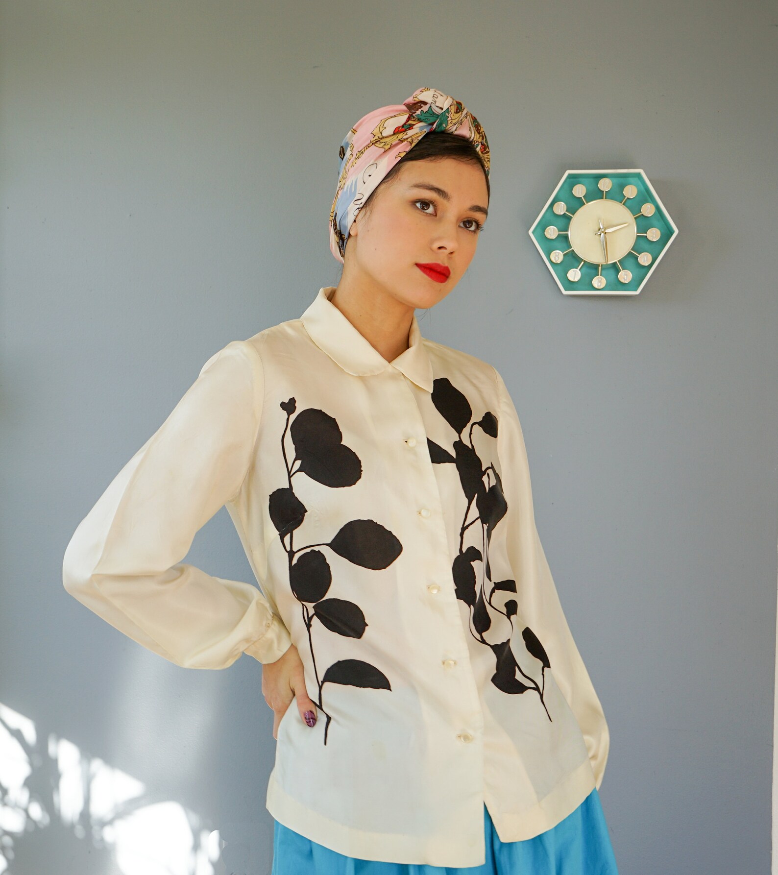 Vintage 1980s Floral Blouse Size M/ Vintage Women Shirt/ 1980s Etsy