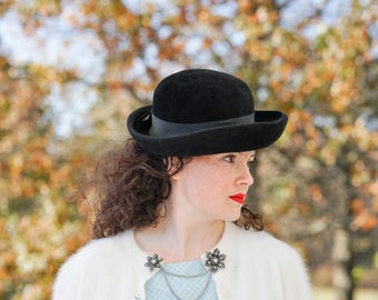 Vintage Black LiteFelt Wool Hat Gold Studded Steampunk Western Bowler Style USA Vintage Black Litefelt Wool Hat Gold Studded Steampunk  main image 3