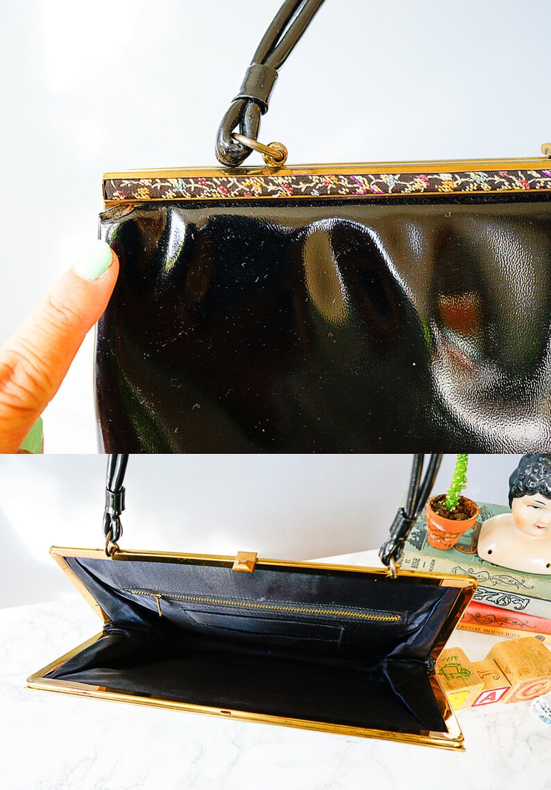 Vintage Embroidery Patent Leather Frame Purse/ 1950s-60s - Etsy