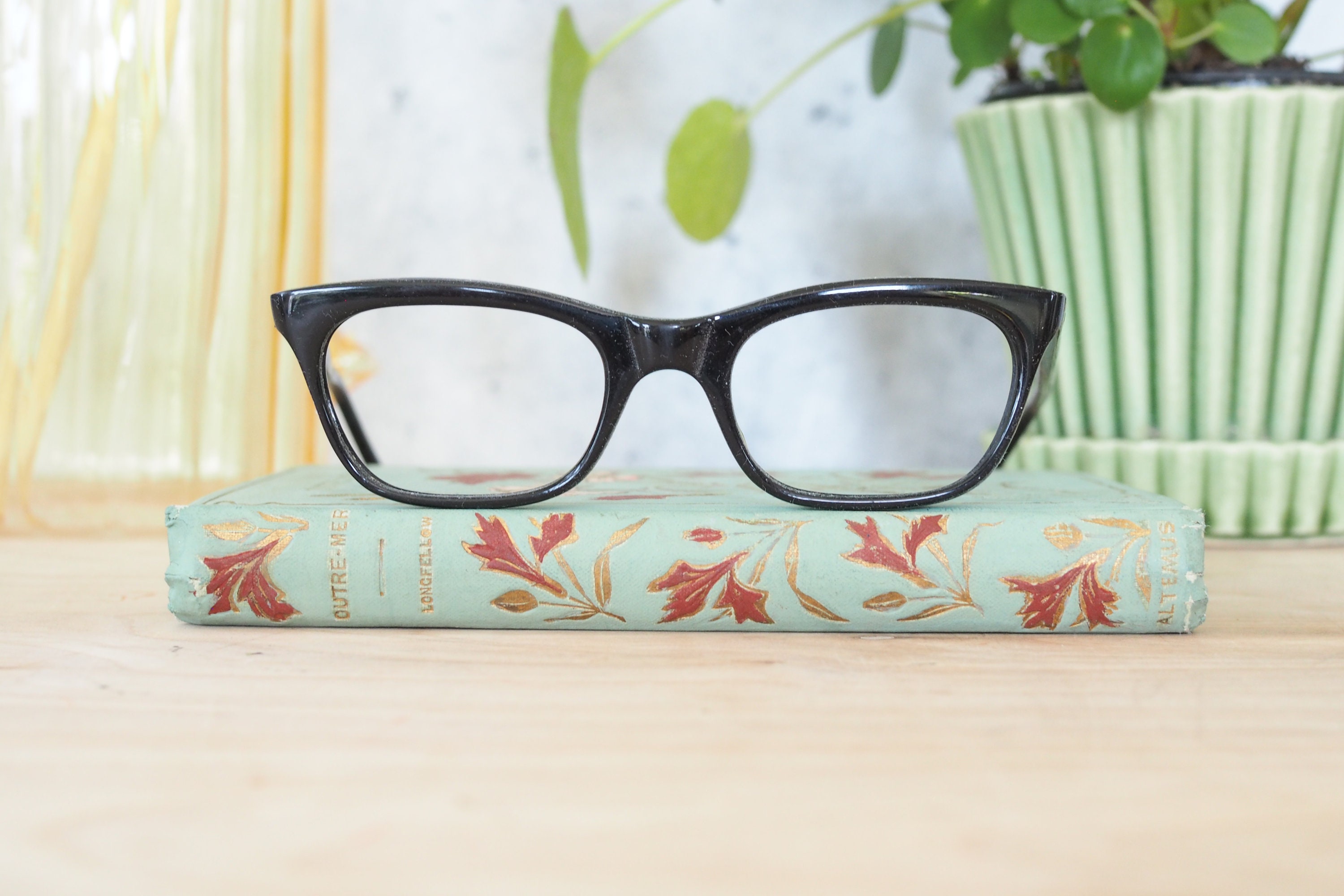 Vintage 1960s De Lotto Cat Eye Eyeglasses Frame Faux Wood Pin up Italy NOS Cat Eye 1960s Vintage Eyeglasses Without Prescription for  main image 2