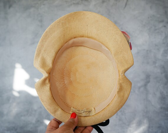 Vintage Flower Straw Mini Boater Hat, Half Hat, 1… - image 10