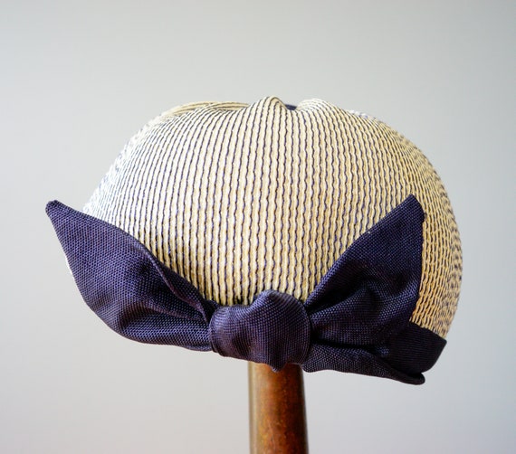 Vintage Stripe Straw Tam Hat, Vintage Beret Hat, … - image 5