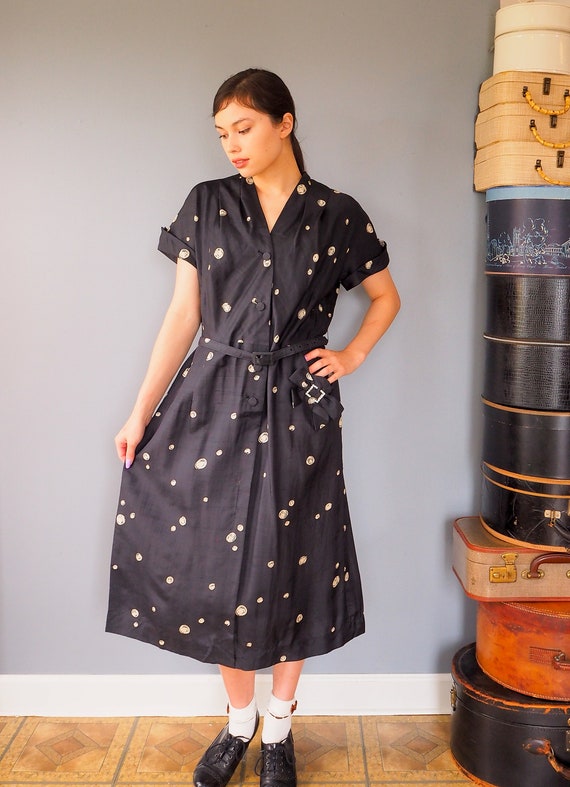 Vintage 1950s Silk Print Dress Size M-L, Vintage … - image 1