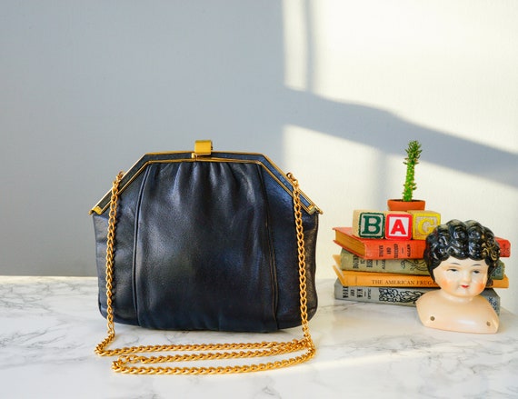 Vintage Blue Leather Shoulder Clutch Purse/ 1980s… - image 5