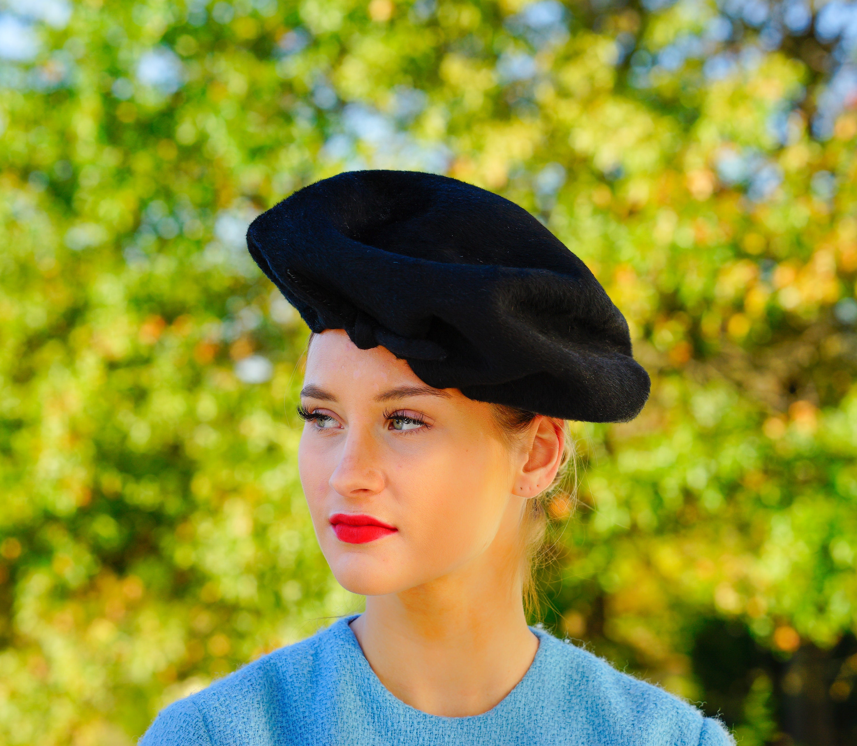 Vintage Black Faux Fur Beret Hat, Vintage Tam Hat, 1950s-60s  display picture 1