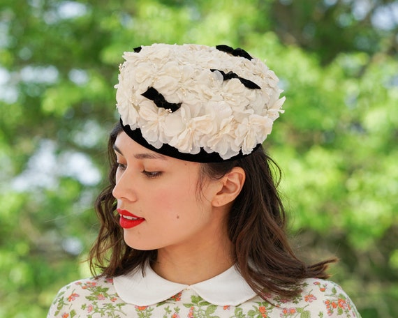 Vintage Floral Pillbox Hat, Vintage Hat, 1950s-60… - image 2