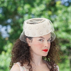 Vintage Polka Dot Veiled Headband Hat, Circlet Hat, 1950s-60s Hat, Vintage Hat, Women Hat, Cocktail Hat, Tea Garden Party Hat, Wedding Hat