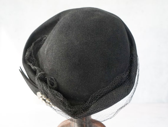 Vintage Fur Felt Rhinestones Half Hat, 1940s-50s … - image 8