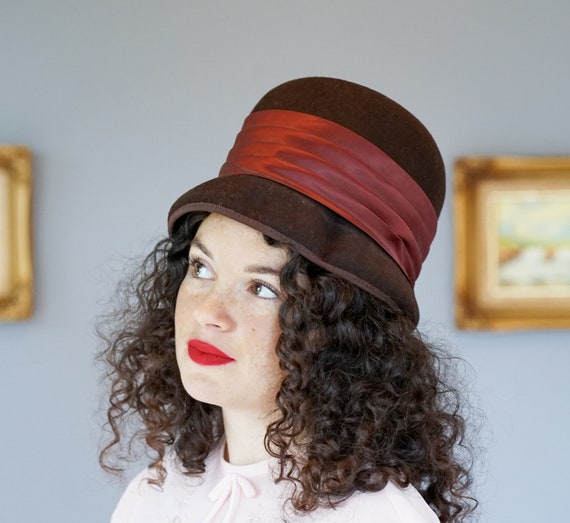 Vintage Wool Felt Bucket Hat, Cloche Hat, 1960s H… - image 2