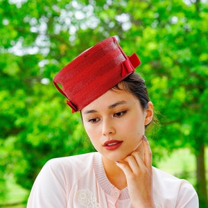 Vintage Straw Pillbox Hat, Vintage Hat, 1950-60s Hat, Jackie-O Hat, Church Hat, Tea Party Hat, Cocktail Hat, Retro MCM Hat
