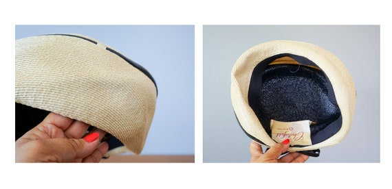 Vintage Straw Breton Hat, Pillbox Hat, 1950s-60s … - image 10