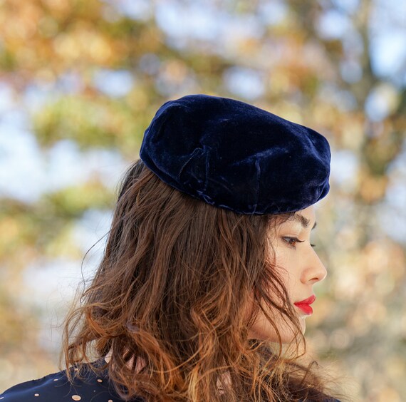 Vintage Velvet Beret Hat, 1950s Hat, Beret Tam Ha… - image 4