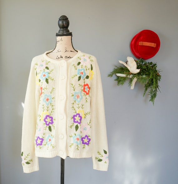 Vintage 1950s Embroidery Cardigan Size L, Women S… - image 3