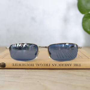 Vintage Sunglasses 1990s silver tone bottom rimless floating lens New Old Stock Y2K rave matrix agent