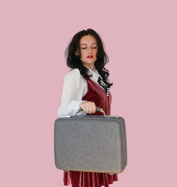Vintage American Tourister Tri-taper Tweed Train Case/ 1950s-60s