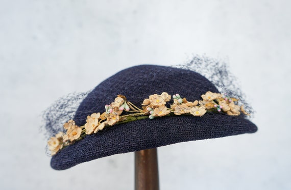 Vintage Floral Half Hat, Easter Hat, 1950s Hat, V… - image 5