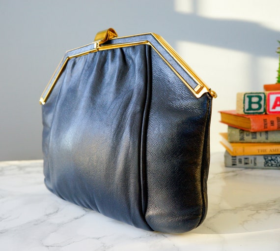 Vintage Blue Leather Shoulder Clutch Purse/ 1980s… - image 8