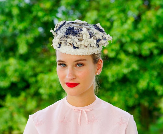 Vintage Floral and straw Half Hat, Halo Hat, Vinta