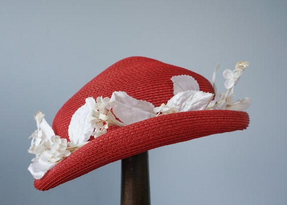 Vintage Flower Straw Half Hat, Vintage Hat, 1950s… - image 7