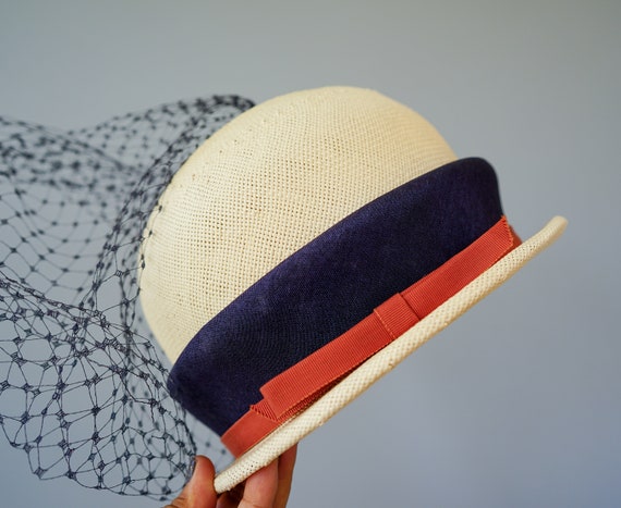 Vintage Straw Bucket Hat, Cloche Hat, 1950s-60s H… - image 8