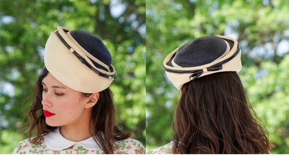 Vintage Straw Breton Hat, Pillbox Hat, 1950s-60s … - image 3