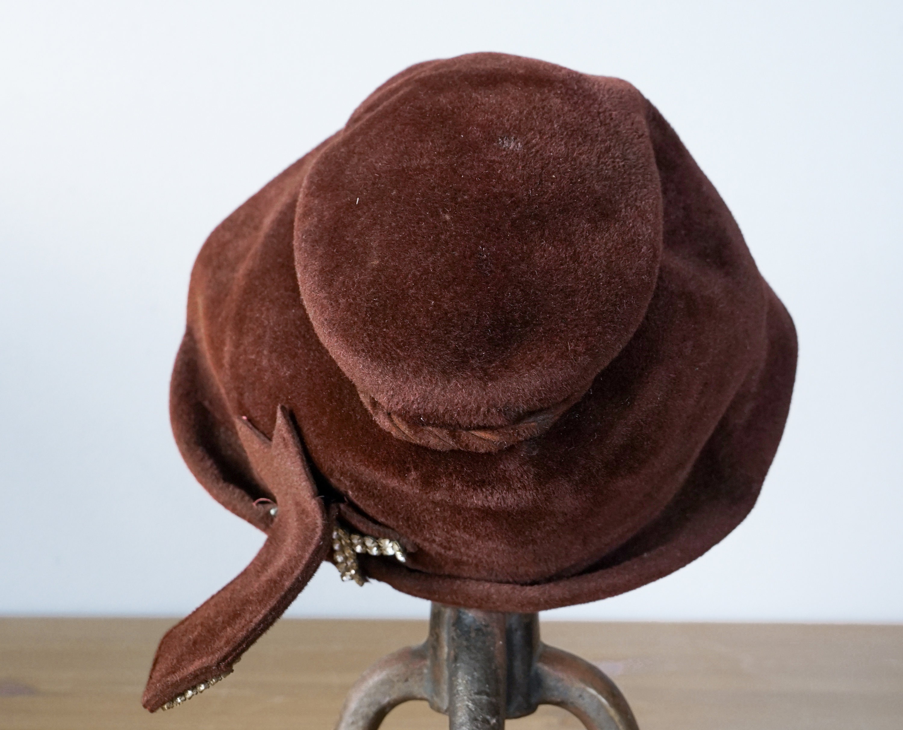 Vintage Velour Half Hat Rhinestones, Vintage Tilt Hat, 1940s